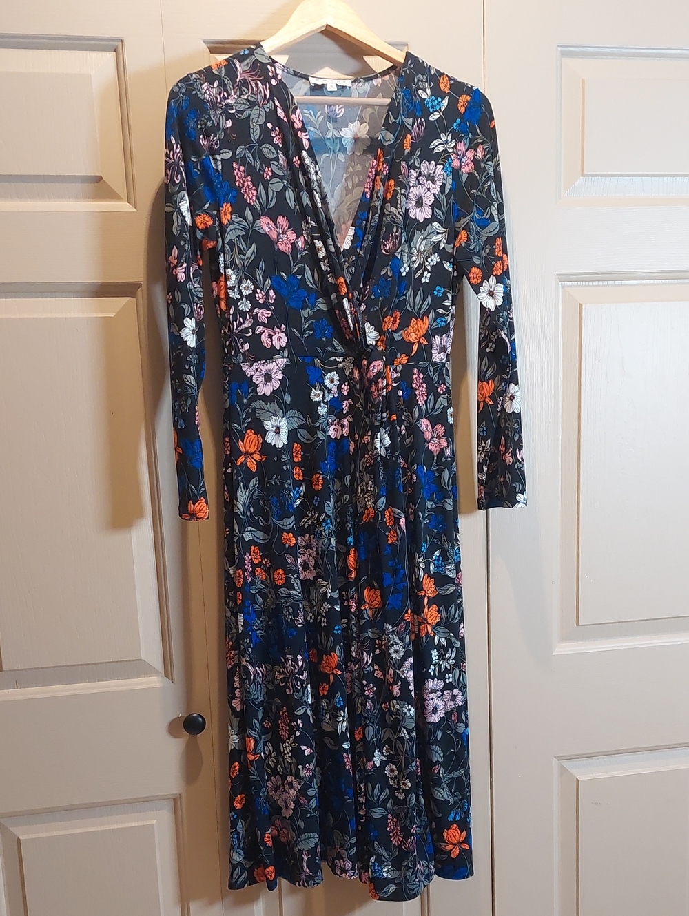 Chaus Black Floral Maxi Dress with Blue, Pink, Orange Accents